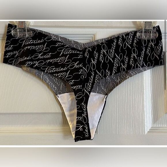 Victorias Secret VS Seamless Logo black smooth Thong panties underwear NEW Large - Picture 3 of 9